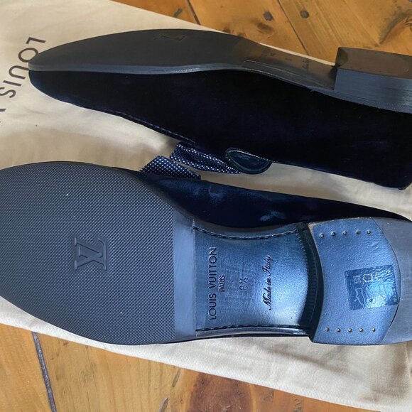 Louis Vuitton Suede Loafers - Mens Dark Navy with Blue polka dot bows - Picture 7 of 7